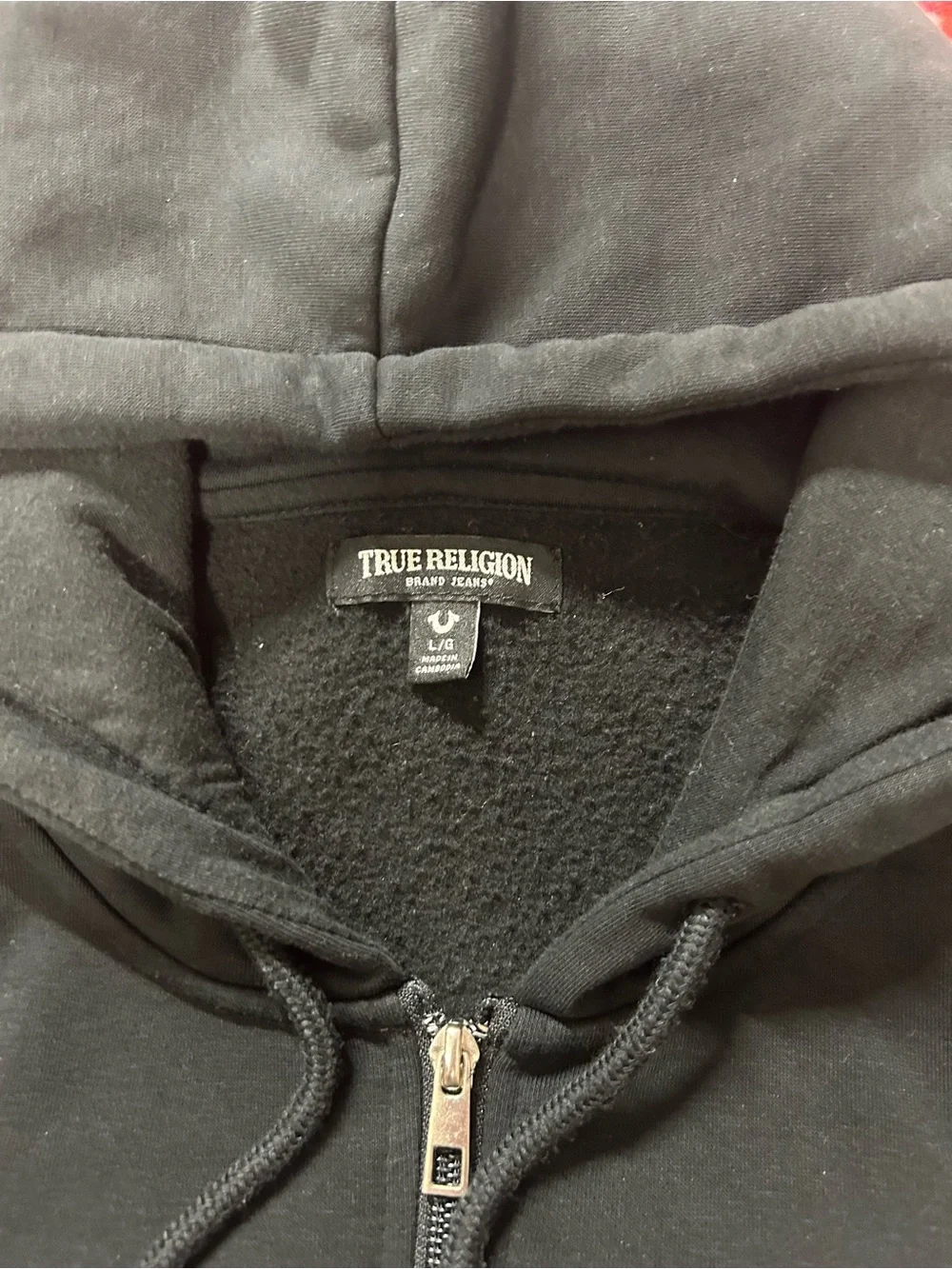 True Religion Black Hoodie with Red Back Crest